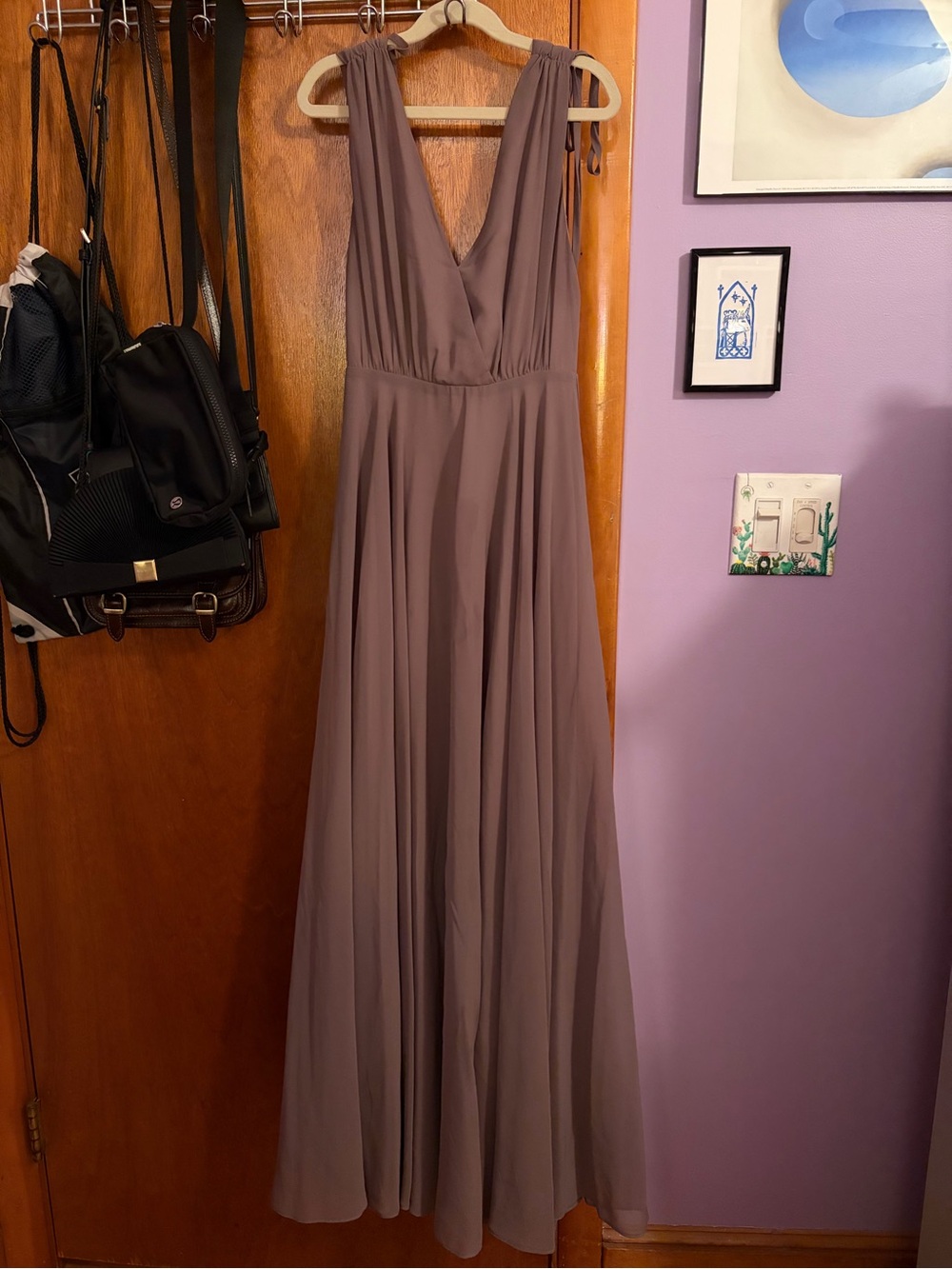 Lulu's Mauve V-Neck Chiffon Maxi Dress